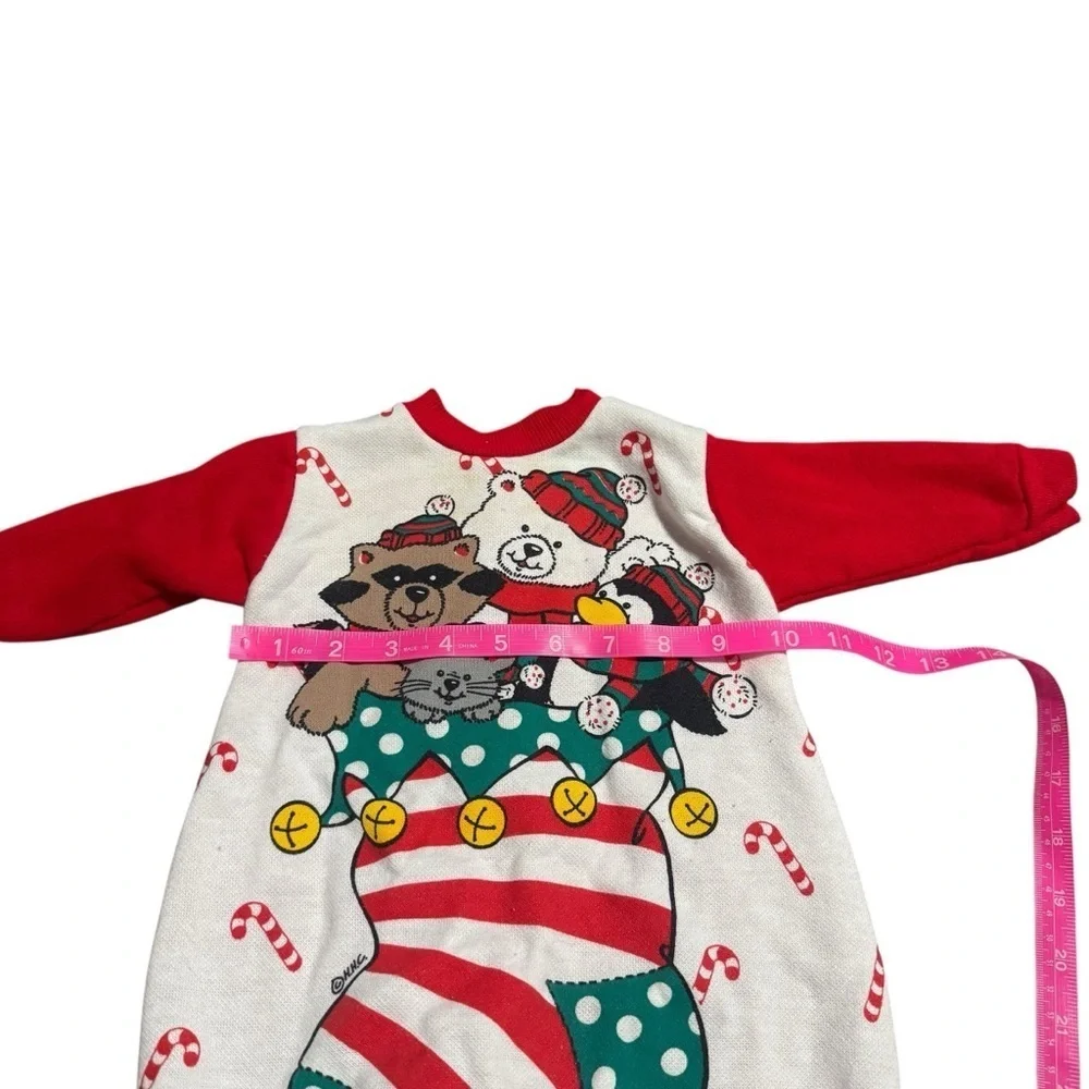 Vintage Santa's Club Critter Stocking Christmas Romper Children's Graphic 3-6 MO